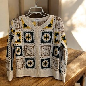 Sapphire Crocheted Cardigan Sweater Woman’s Small